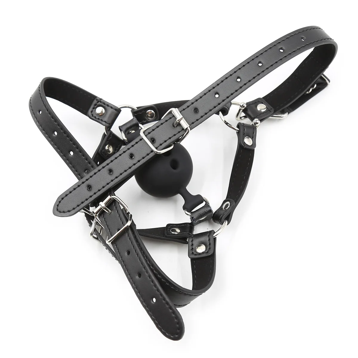 Bdsm Bondage Harness Strap Head Belts with Silicone Hollow Mouth Gag Ball and Nose Hook for Fetish Slave Role Play Sex Toys