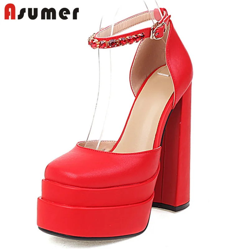 

ASUMER 2022 Newest Red Party Wedding Nightclub Shoes Women Pumps Ankle Buckle Sexy Super High Heels Platform Shoes Women