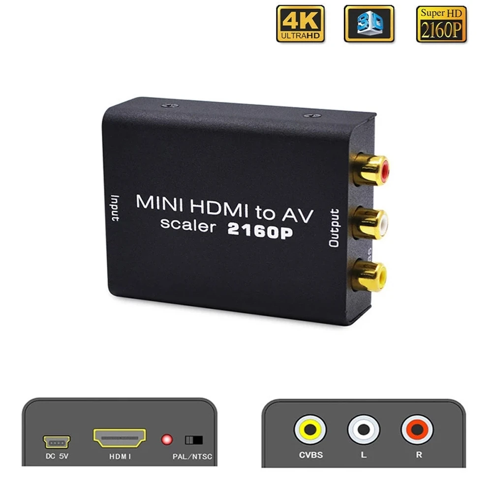 4K HD TO AV Adapter HD Video Converter HD to RCA AV/CVSB L/R Video 480P 720P 1080P 2160P Support NTSC PAL HDMI2AV