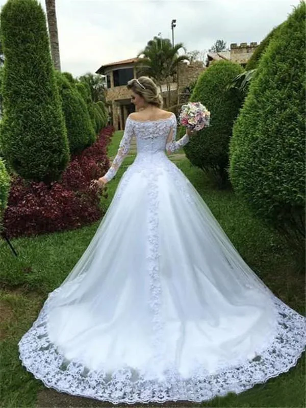 WAJY Vestido De Noiva z długim rękawem koronka w stylu Vintage suknia ślubna 2020 pociąg ślubny tiul Mariage