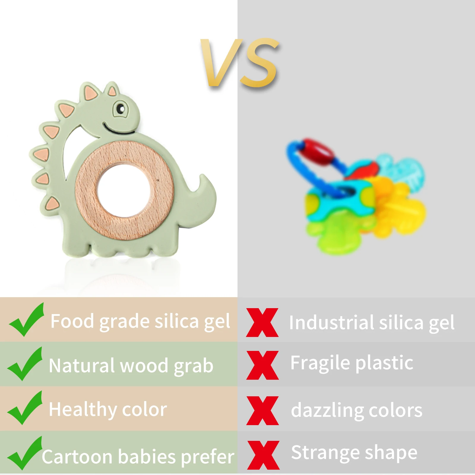 1 pz nuovo dinosauro animale Silicone massaggiagengive faggio sonaglio in legno bambino prodotti per la cura orale massaggiagengive giocattoli per dentizione senza BPA per bambini