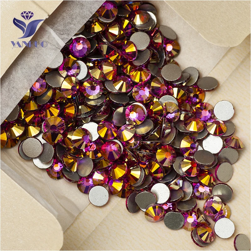 YANRUO 2058NoHF All Sizes Fuchsia AB Excellent Quality Strass Flatback Non Hot Fix Rhinestones Crystal Glass Stones