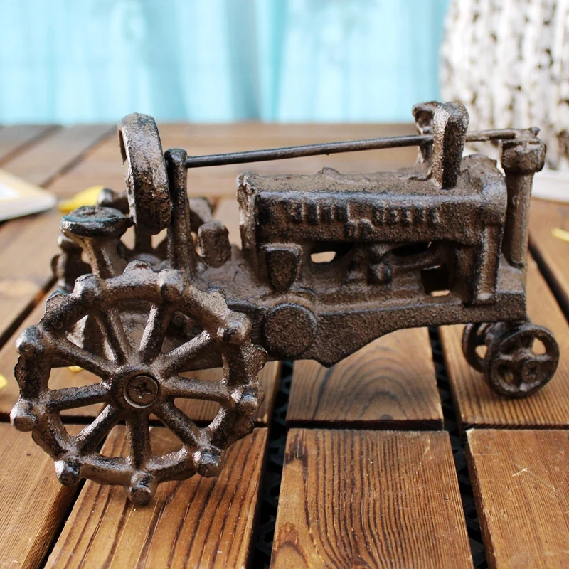 Antique Rustic Cast Iron Tractor Figurines Farm House Accents Home Tabletop Handmade Classic Tractor Model Small Iron Decoration