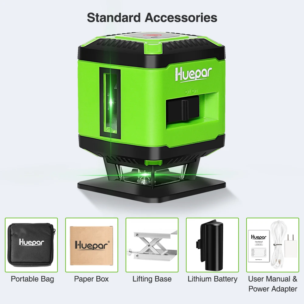 Imagem -02 - Huepar-nível a Laser para Instalação de Piso com Modo de Comutação de Linha para Alinhamento de Pisos e Azulejos Feixe Verde com Bateria de Lítio