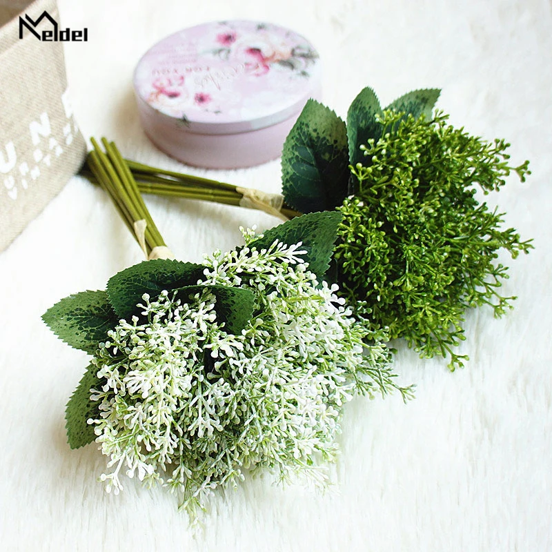 Meldel Wedding Bouquet Artificial Baby's Breath Bridal Bouquet Flower Baby's Breath Flower Green Rice Spike Grass Wedding Supply