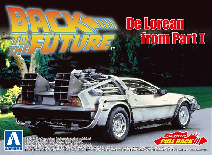 AOSHIMA 1/43 scale assembled pull back car model Back to the Future Series De Lorean Part I II III Adult Collection 05475/6/7