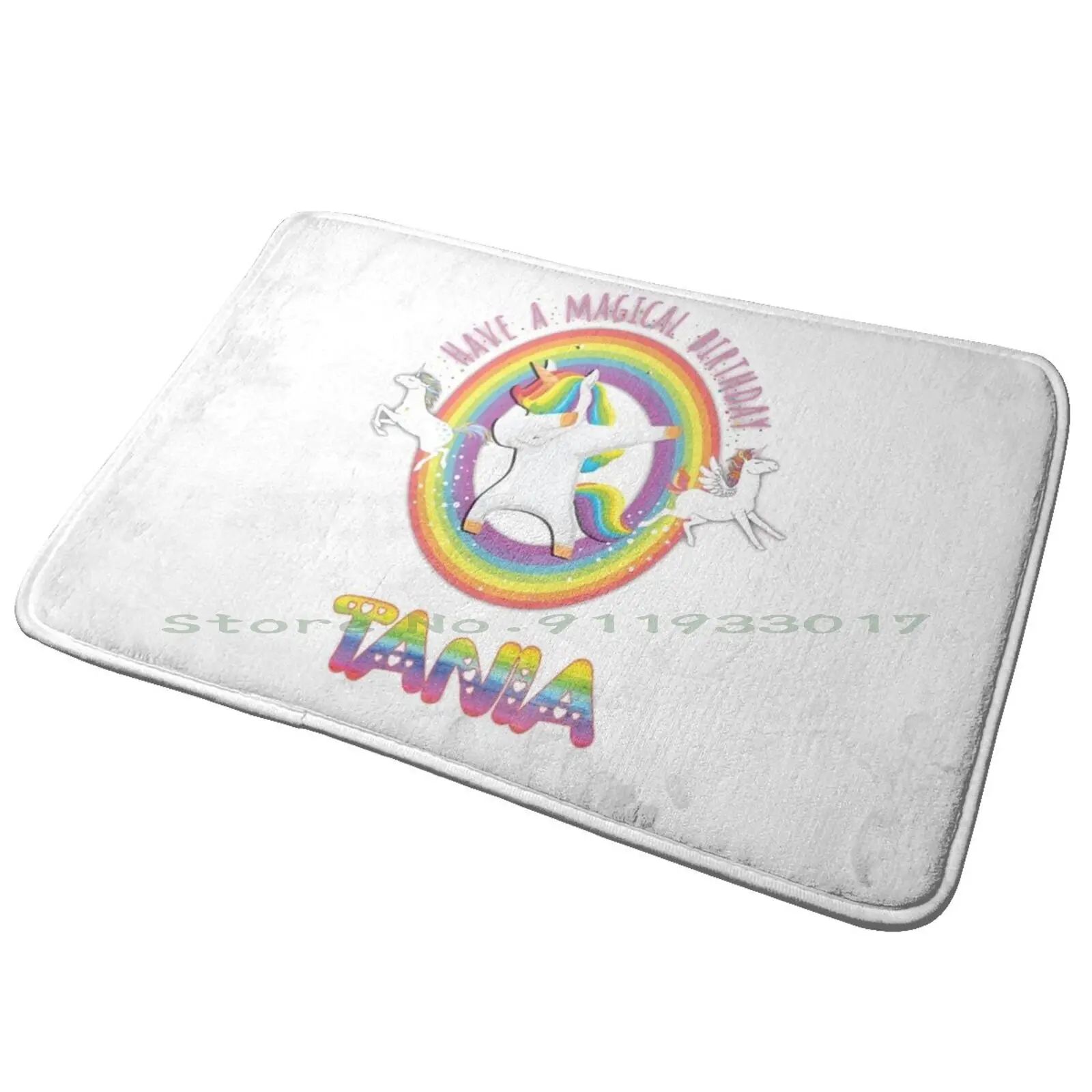 Tania Pink Tania Have A Magical Birthday Unicorn Rainbow Dabbing-Special Personalised Gift For Tania Entrance Door Mat Bath Mat