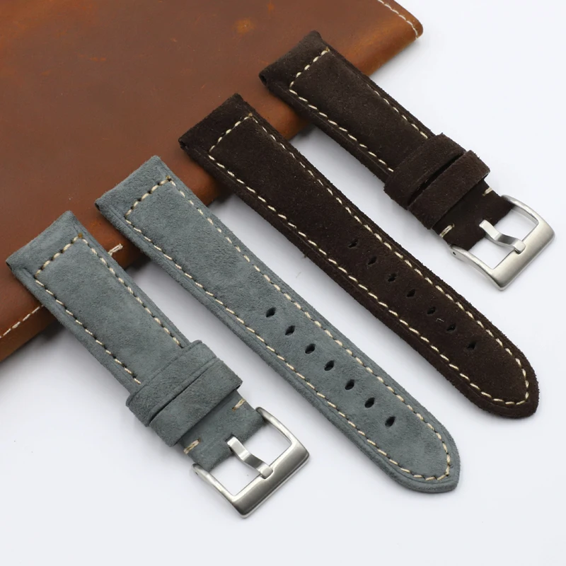 Onthelevel New Suede Leather Soft Watchband 20mm 22mm Watch Strap Gray Coffee Replacement Bracelet Belt For IWC PANERAI #E