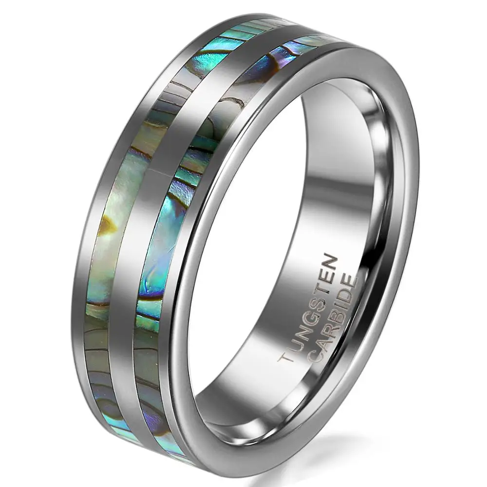 BONISKISS High Polish Tungsten Engagement Rings Set with Double Abalone Inlay for Couples Wedding Bands - 1PCS Bijoux Jewelry