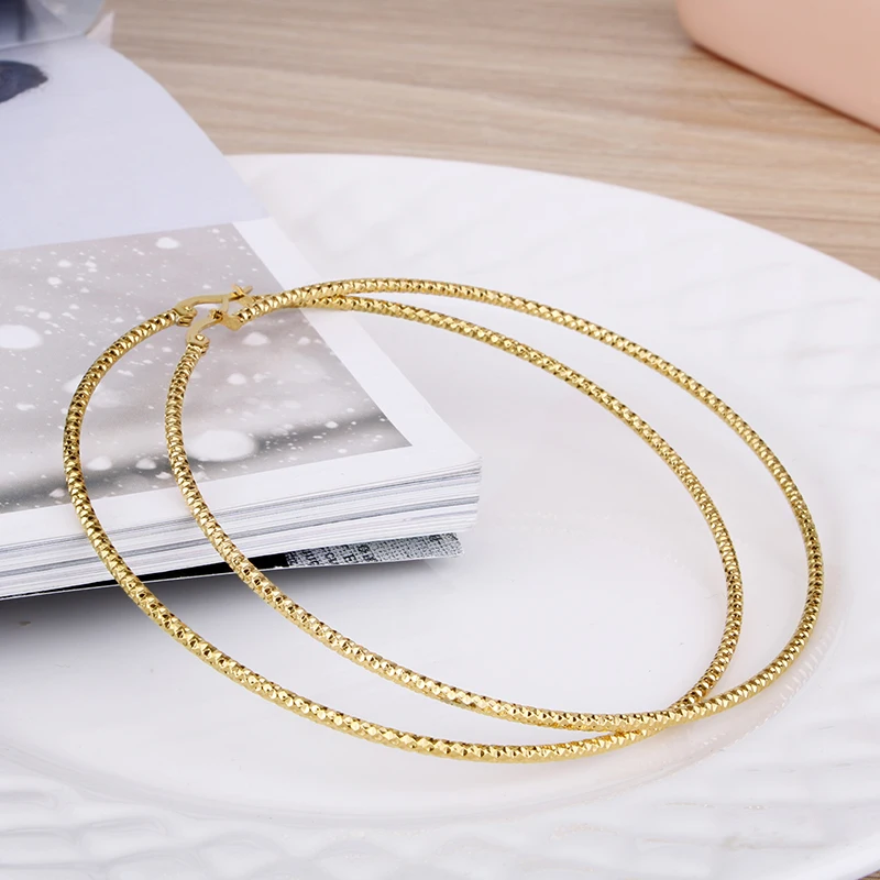 Hgfly Gold Color Stainless Steel Large  Hoop Earring for Women Thread Wholesale Ear Accessories  Fashion  Jewelry Hot E0153