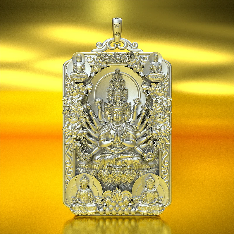 BOCAI S999 Sterling Silver Pendants for Women Men New Fashin Relief Thousand Hand Avalokitesvara Amulet Jewelry Wholesale