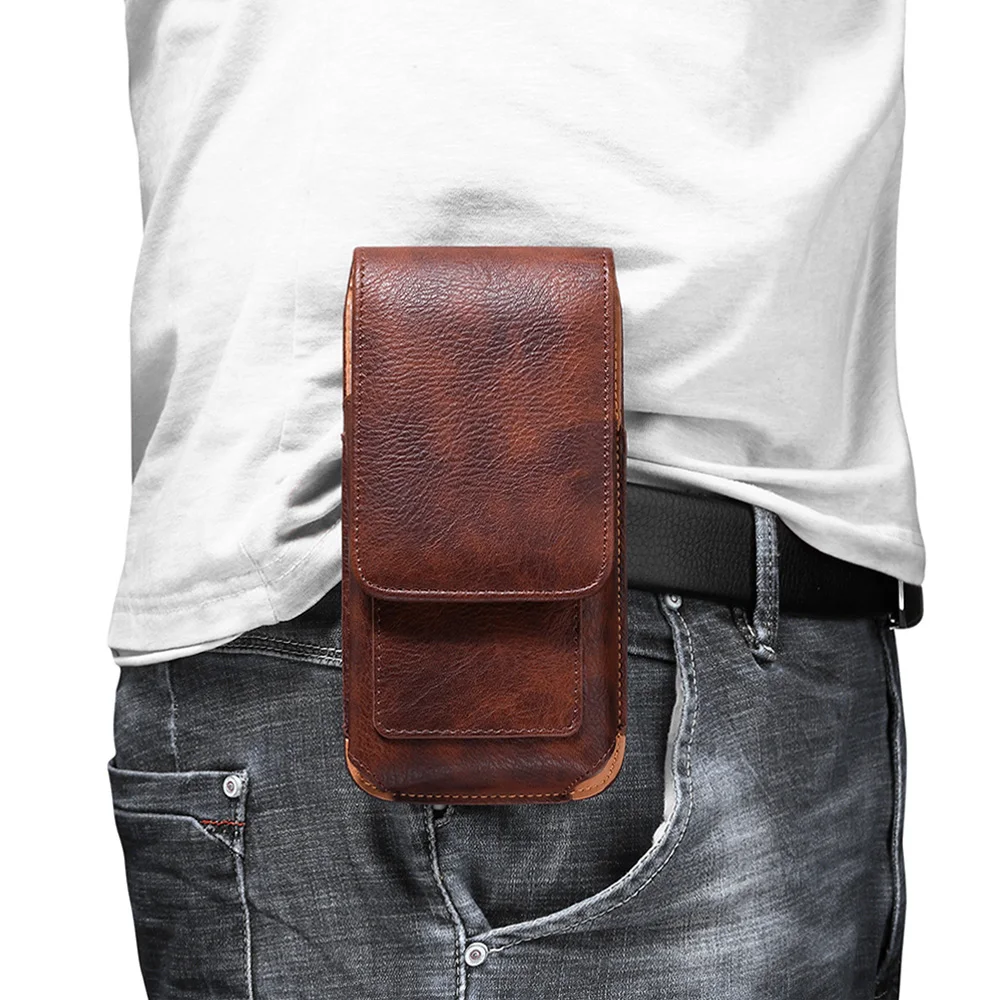 Universal Leather Case for iPhone Samsung Huawei Xiaomi Mens Waist Pack Belt Clip Bag for 3.5-6.3\