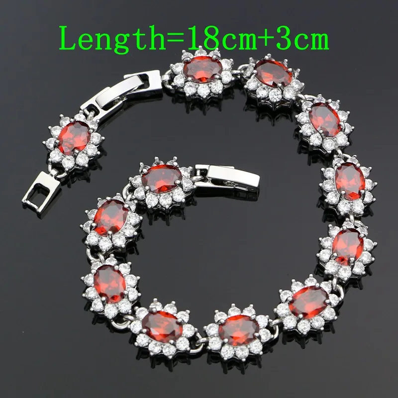 925 Silver Jewelry Sets For Women Wedding Accessories Red Cubic Zirconia Earrings Pendant Necklace Ring Bracelet Jewelry Kit