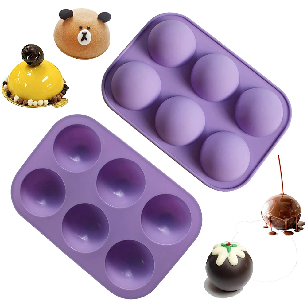 1 Pcs 2” Semicircle 6 Holes Semi Sphere Silicone Mold Form for Baking Cake and Hot Chocolate Bomb Jelly Dome Mousse Pastry Tool