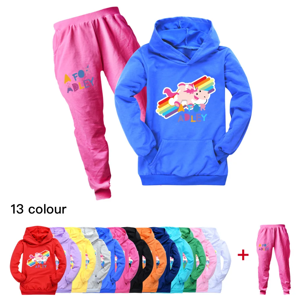 

New Kids Spring and Autumn A for Adley Cartoon Fashion Casual Sportswear Boys and Girls Hoodie Sweater + Casual Pants Set