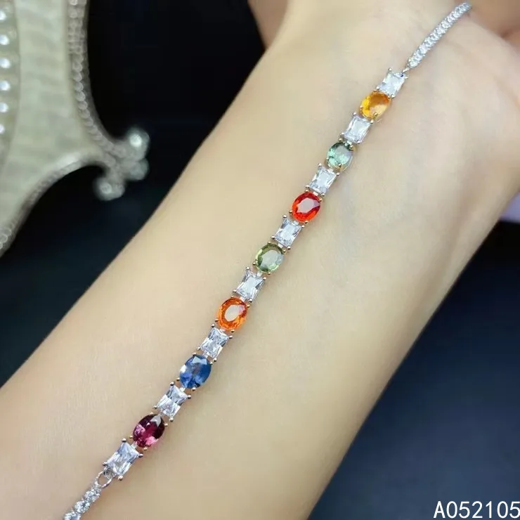KJJEAXCMY fine jewelry 925 sterling silver inlaid Natural color sapphire women simple fashion gem hand bracelet support detectio