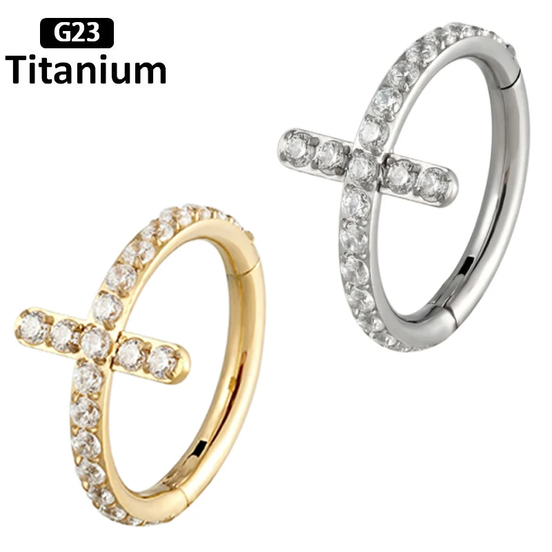 F136 Titanium Nose Ring Hight Segment Rings Superior Quality Zircon Stone The Cross Rows Open Small Septum Nose Piercing Jewelr