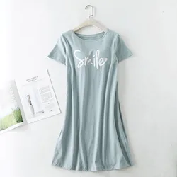 Cute Letter Printing Student Nightdress Modal Cotton Short Dress Fresh Chest Pad Sleepwear Women Sleepshirt Loose Nightgowns