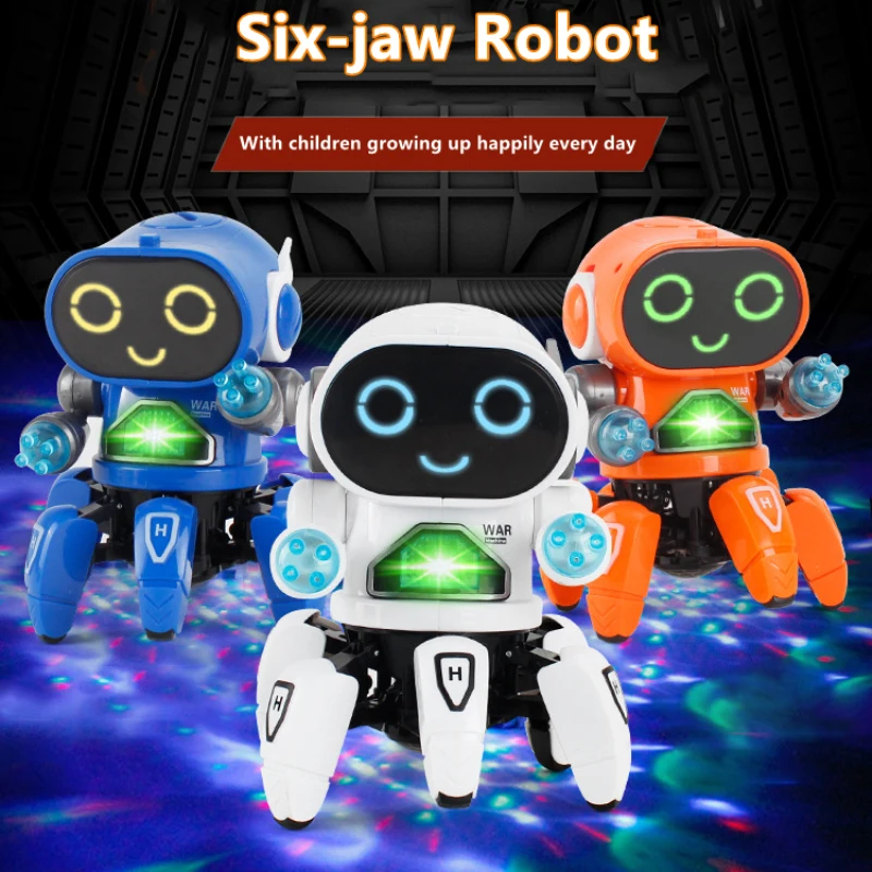 

Electric Kids Toy Six-jaw Walking Robot Model Swingable Arms Colorful Lights Projection Dynamic Music Dancing Robot Boy Toy