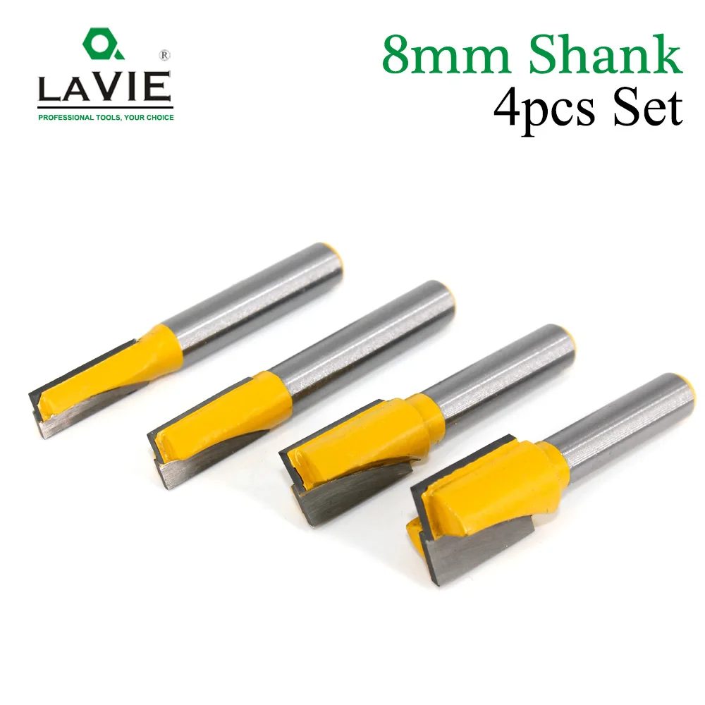 LAVIE 4 pcs Set 8mm Shank Bottom Wood Cleaning Bit Straight Router Bit Clean Milling Cutter Woodworking Bits Power Machine