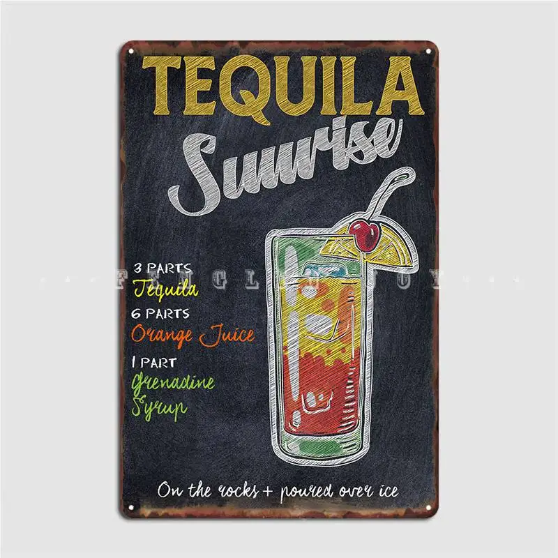 Tequila Sunrise Cocktail Metal Sign Cinema Garage Pub Garage Vintage Plaques Tin Sign Poster