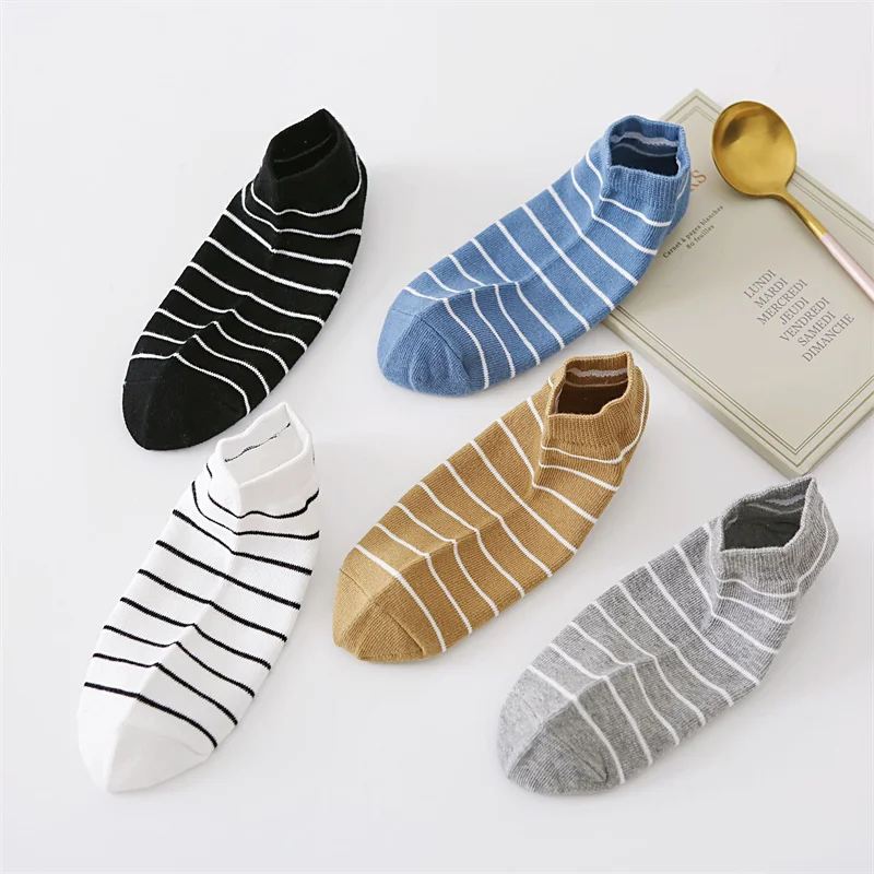 

5 Pairs 2021 Women Spring Summer Shallow Mouth Han Edition Stealth Ship Socks Comfortable The Silicone Stripe Cotton Wholesale