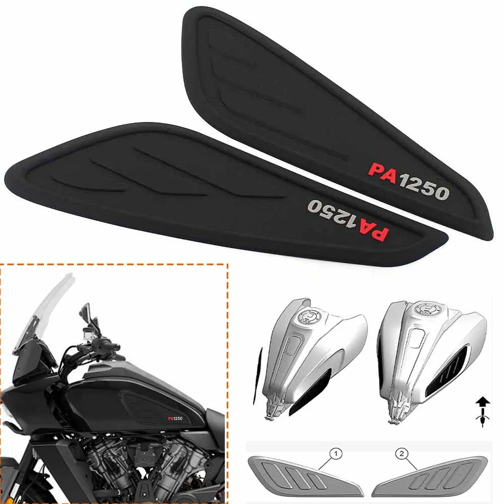 2PCS Motorcycle Cafe Racer Gas Fuel Tank Rubber Sticker Protector Decal FOR HARLEY PAN AMERICA 1250/PA 1250S 2020 2021 Black