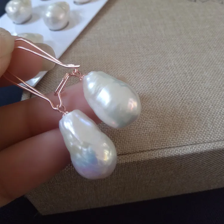 

one pair s925 and white freshwater pearl reborn keshi drop hook earrings FPPJ wholesale beads for xmas gift