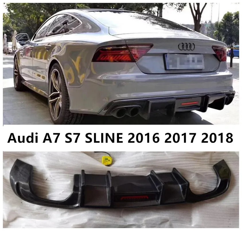 Rear Bumper Diffuser For Audi A7 S7 SLINE 2016 2017 2018 Trunk Door Lip Spoiler Real Carbon Fiber (With LED Light )