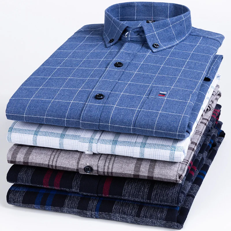 

100% Cotton Long Sleeve Shirt Plaid 7XL Middle-aged Business Slim Fit Shirt Men Casual Korean Clothes Oversized Button Up Shirt