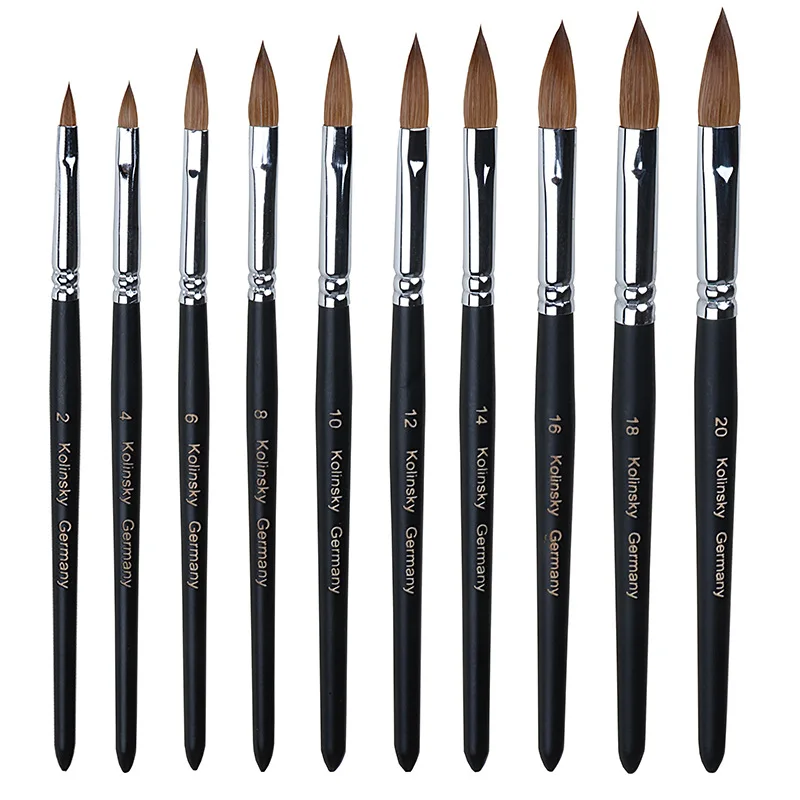 

10Sizes Pure Kolinsky Sable Hair Brushes Nail Art Painting Drawing Brush UV Gel Carving Pen DIY Nail Drawing Liquid Black Handle