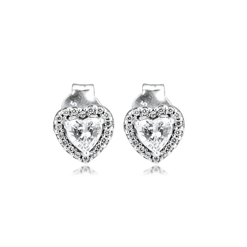 

Elevated Heart Earrings for Women Clear CZ Original 925 Sterling Silver Earrings Jewelry Pave Heart Stone Girls Stud Earrings