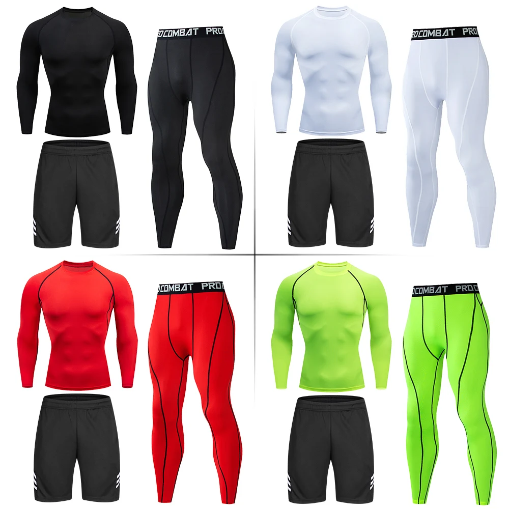 New Tight Sportwear Men's Compression Sport Clothing Suit Gym Long Sleeve T-Shirt Pants Rashguard MMA Male Shirt Fitness Clothes