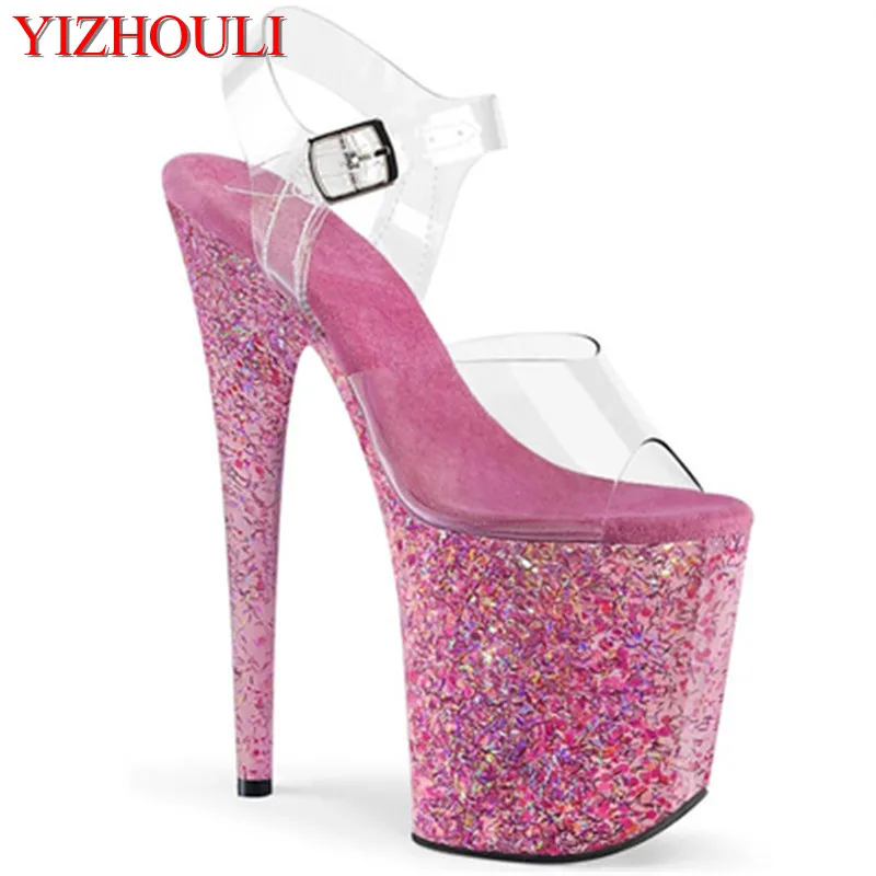 

Sexy rose red flashing waterproof platform, stiletto heels 20cm high heel pole dancing model walk sandals