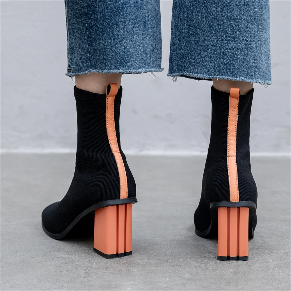 Plus Size 34-43 Fashion Mixed Colors Ankle Boots Footwear Slim Stretch Women Boots Riding Feminine Shoes High Heels Sock Booties