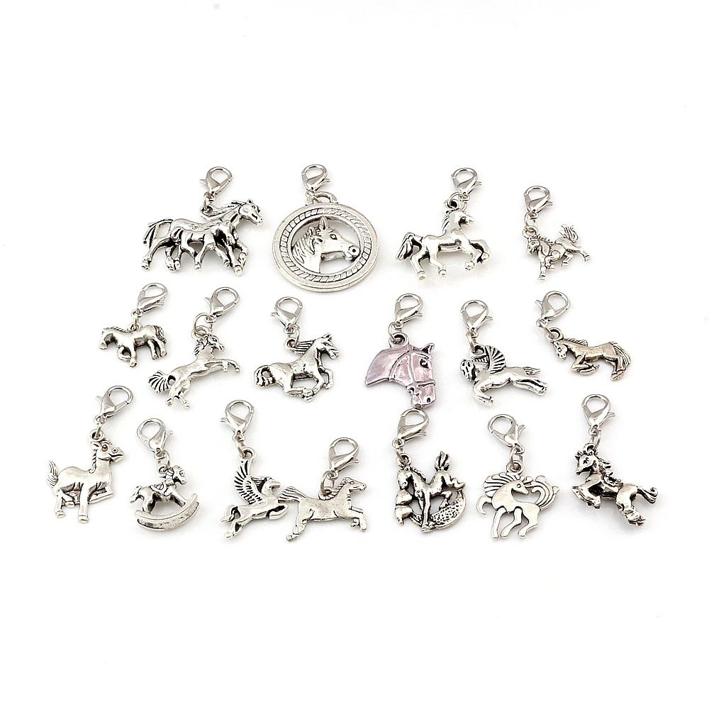 

102Pcs Alloy Mix Horse Floating Lobster Clasps Charm Pendants For Jewelry Making Bracelet Necklace DIY Accessories