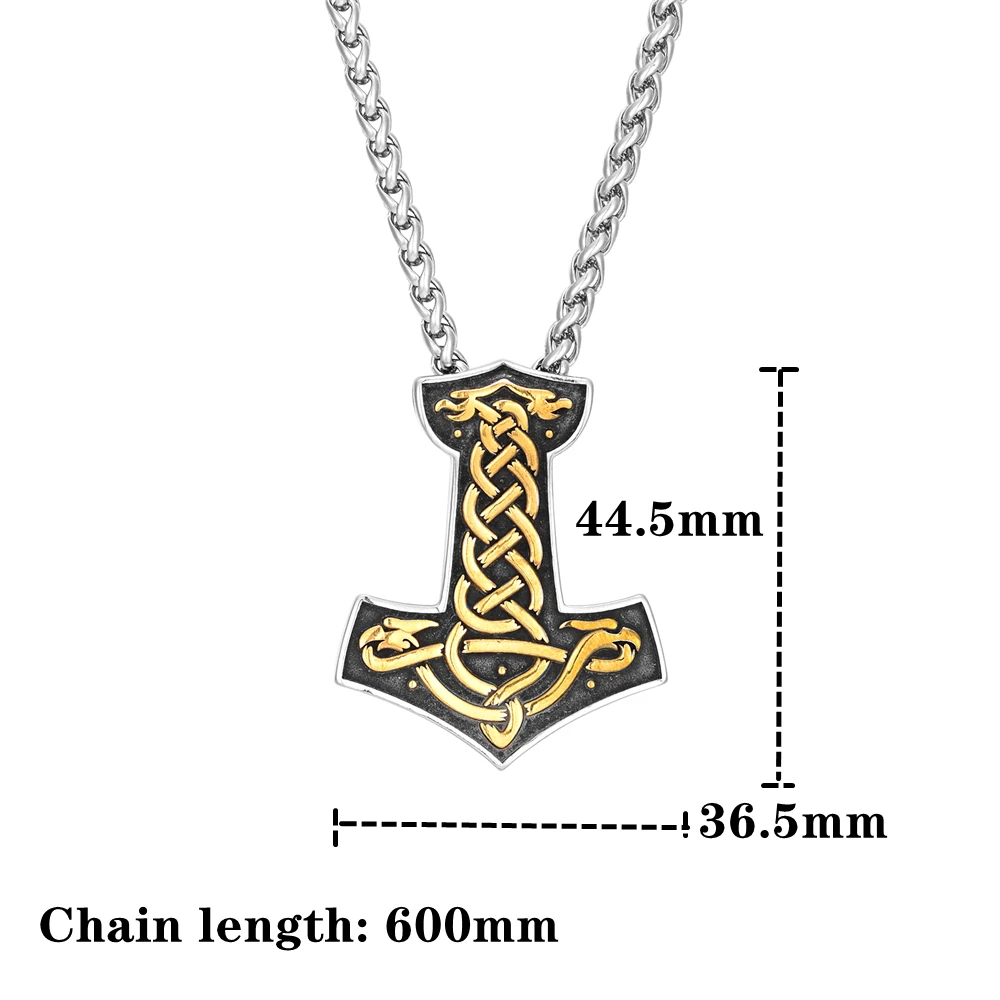 Herren-Halskette aus Edelstahl mit Mjölnir-Thor-Hammer, Wikinger, nordische Runen, slawisches Amulett, Anhänger, verblasst nicht, goldfarbener Schmuck, Geschenk – Detail 3