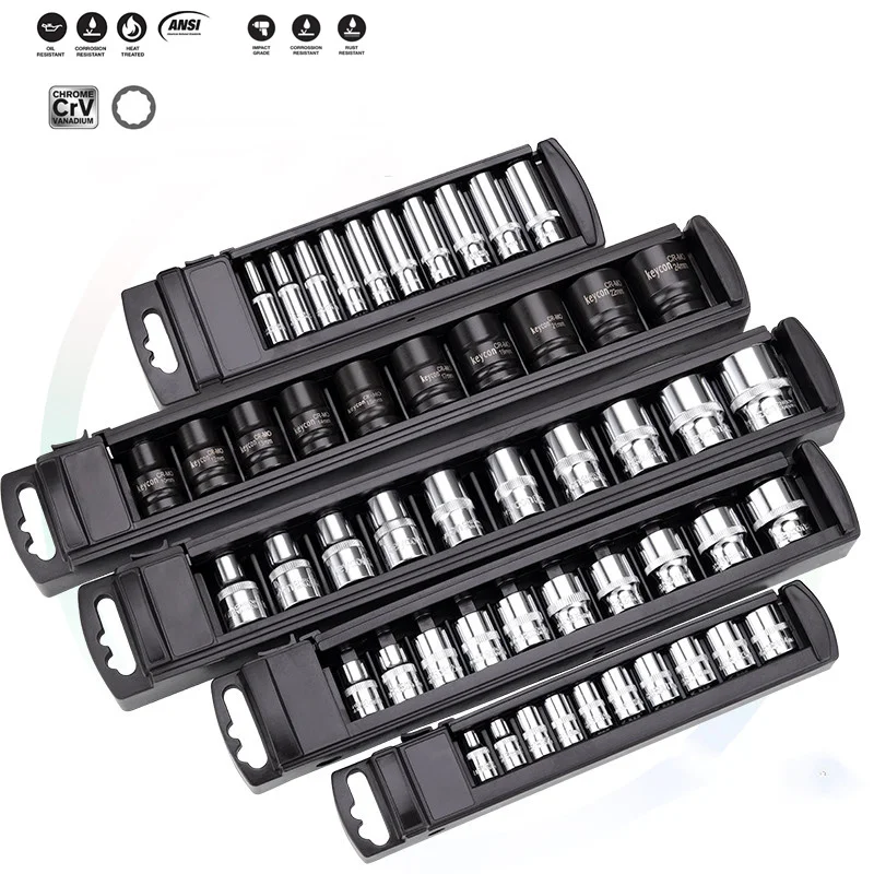 1/2-Inch Drive Deep Spindle Axle Nut Impact Socket Set,12 Point Metric,CR-MO,10-24mm,10Pcs Heavy Duty Impact Socketes,Hand Tools