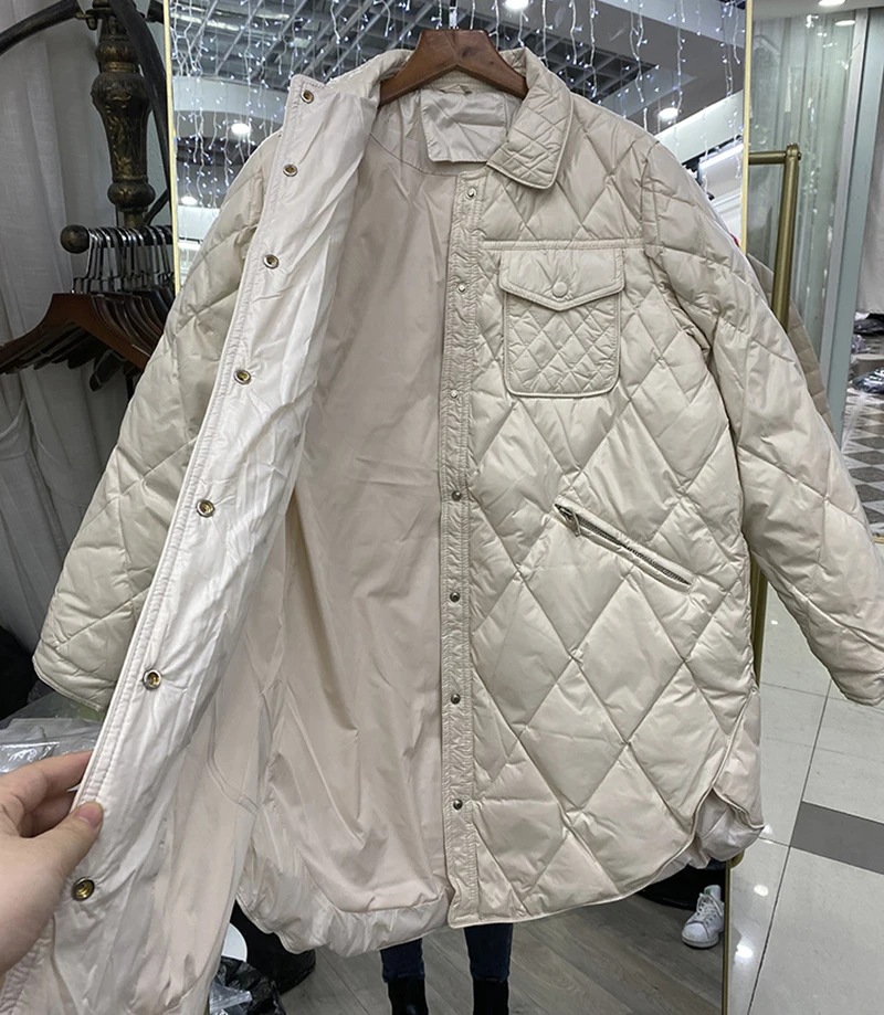 2024 New Winter Ultra Light 90% White Duck Down Coat Long Sleeve Warm Parka Outwear Female Casual Single Breasted Puffer Jacket