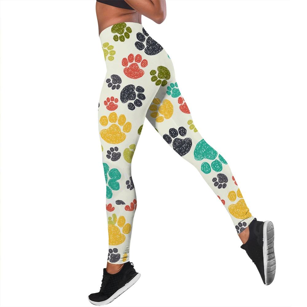 Mulheres leggings animal gato pata cão pata impressão cintura alta elasticidade legging 3d casual feminino para fitness ao ar livre jogging calças