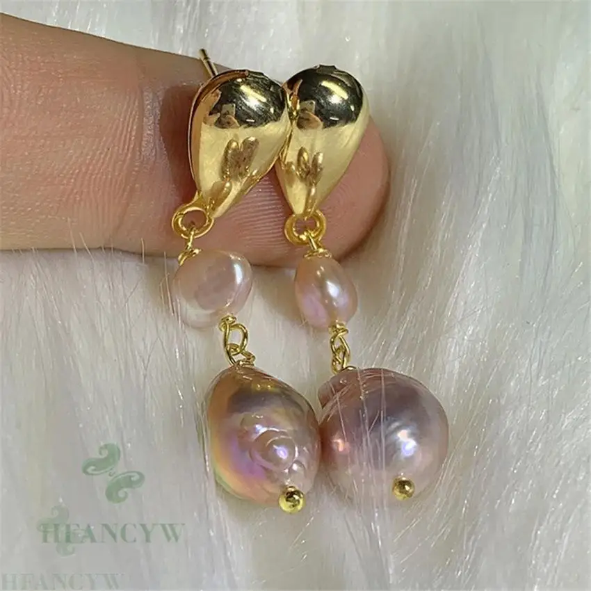 

Color Baroque Pearl Earring 18k Gold Ear Drop Dangle Wedding Fashion Flawless Jewelry Natural Women AAA Cultured