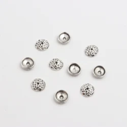50pcs Sliver Gold Bronze Semicircular Hollow Metal Spacer Loose Bead Caps Accessory For DIY  Jewelry Findings Charms Necklace