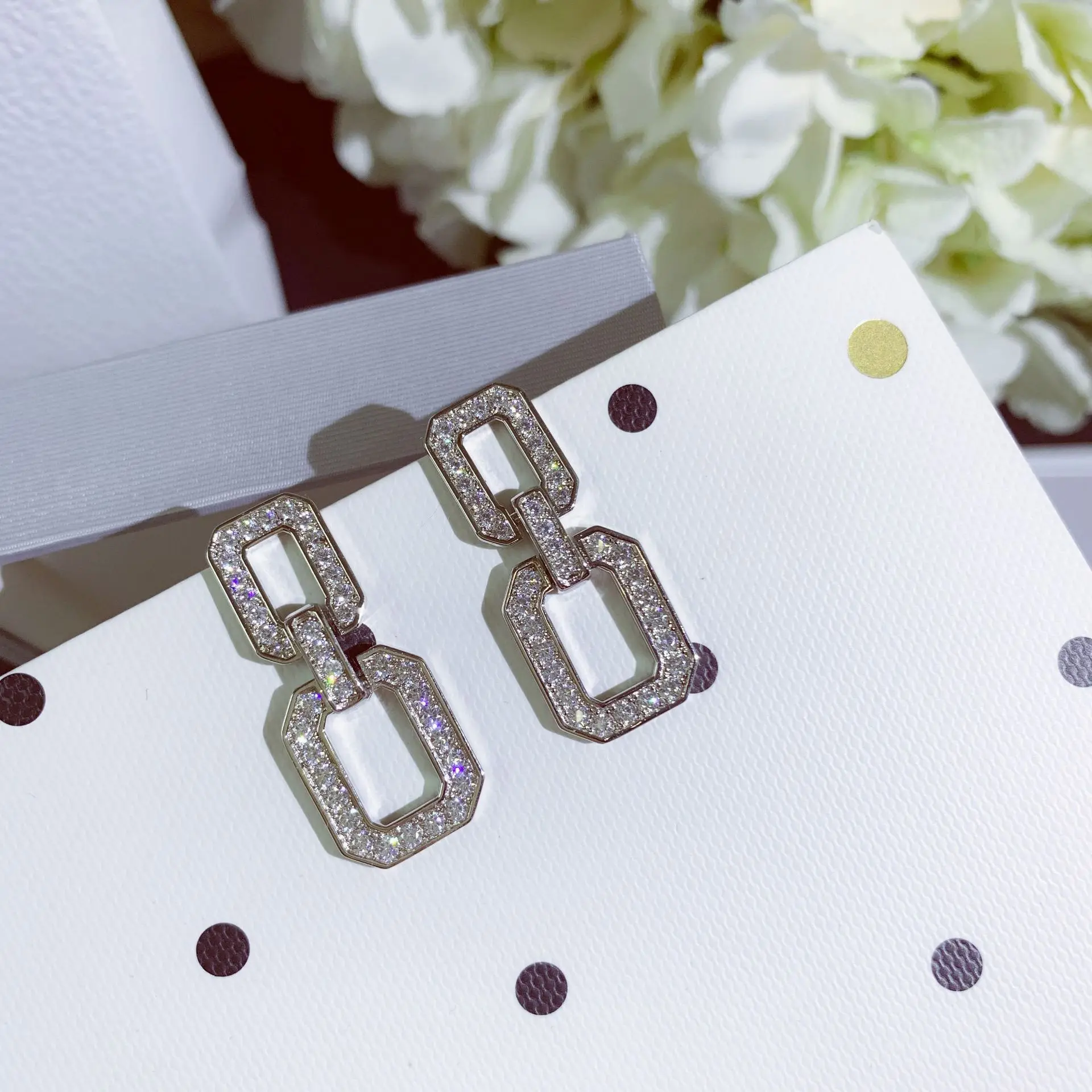 Foydjew Exquisite Korean Fashion Geometric 925 Silver Needle Earrings Micro Paved Cubic Zircon Dangle Drop Earring For Women