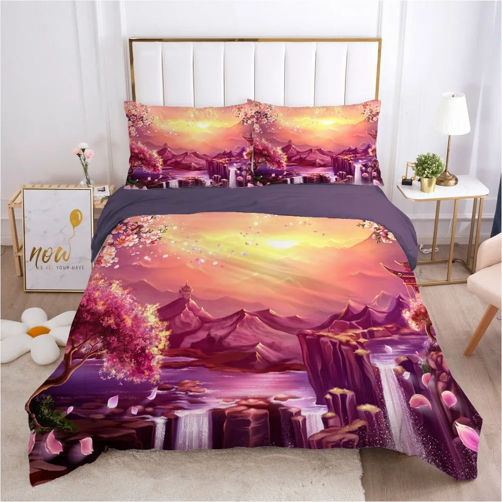 Modern Design Bed Linens 2,3pcs Bedding Sets Quilt/Comforter/Blanket Covers Pillowcase Duvet Cover Set Double Size 3D Landscape 