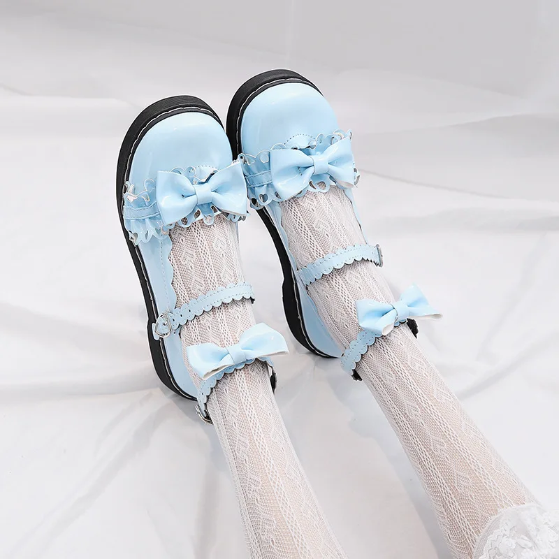 Japanese Anime Lolita Shoes Low Heel Lolitas Lace Bow Round Head Soft Girl Student Jk Uniform Shoes Sweet Cosplay Harajuku