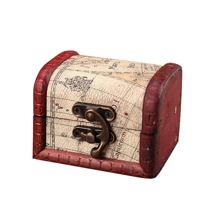 Vintage Jewelry Box Mini Wood World Map Pattern Metal Container Organizer Storage Case Handmade Wooden Small Boxes  SN493