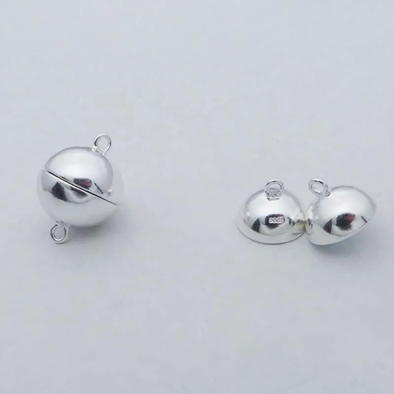 Real Pure Solid 925 Sterling Silver Magnetic Clasps Jewelry Making Round Ball Gold Buckle Clasp Jewelry Findings Connector - Detail 1