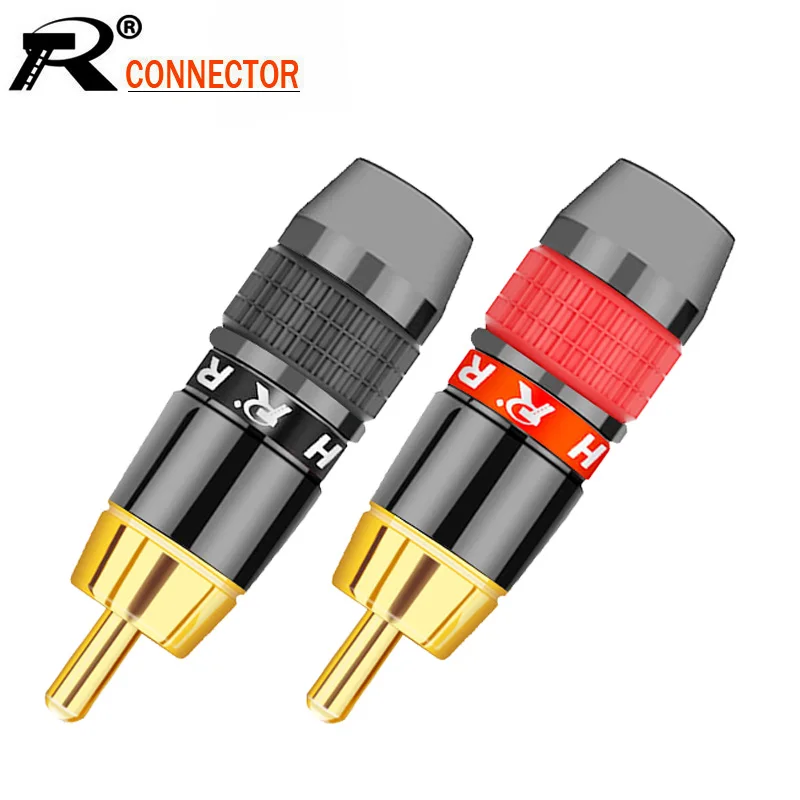 

10pcs/lot RCA Connector Gold Plated Wire Connector 8mm Cable RCA Male Plug High Quality Speaker Plug Adapter 5 Pairs Red+Black