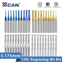 XCAN Ende Mühle Gravur Bits Set Nano Blau Beschichtet CNC Router Bits Schneiden Fräsen Cutter 1/8 