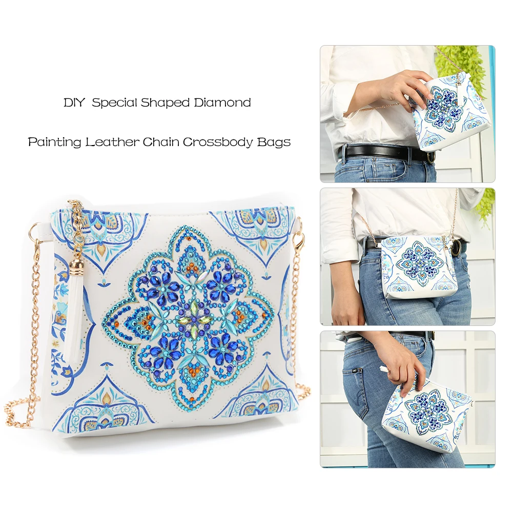 5D Diamond Painting Butterfly Flower Leather Crossbody Chain Bags DIY Diamond Embroidery Bag Purse Pouch